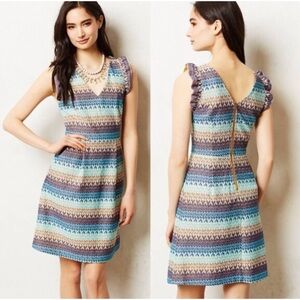 Tabitha by Anthropologie Teahouse Crochet Striped Ruffle Sleeve Dress Size 4